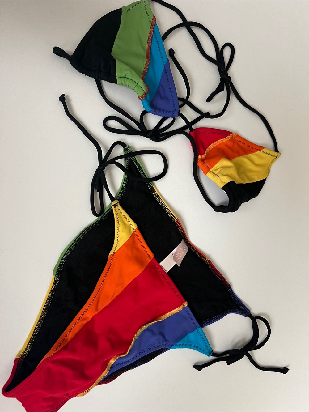 Rainbow Colorblock String Bikini Top & Bottom Set